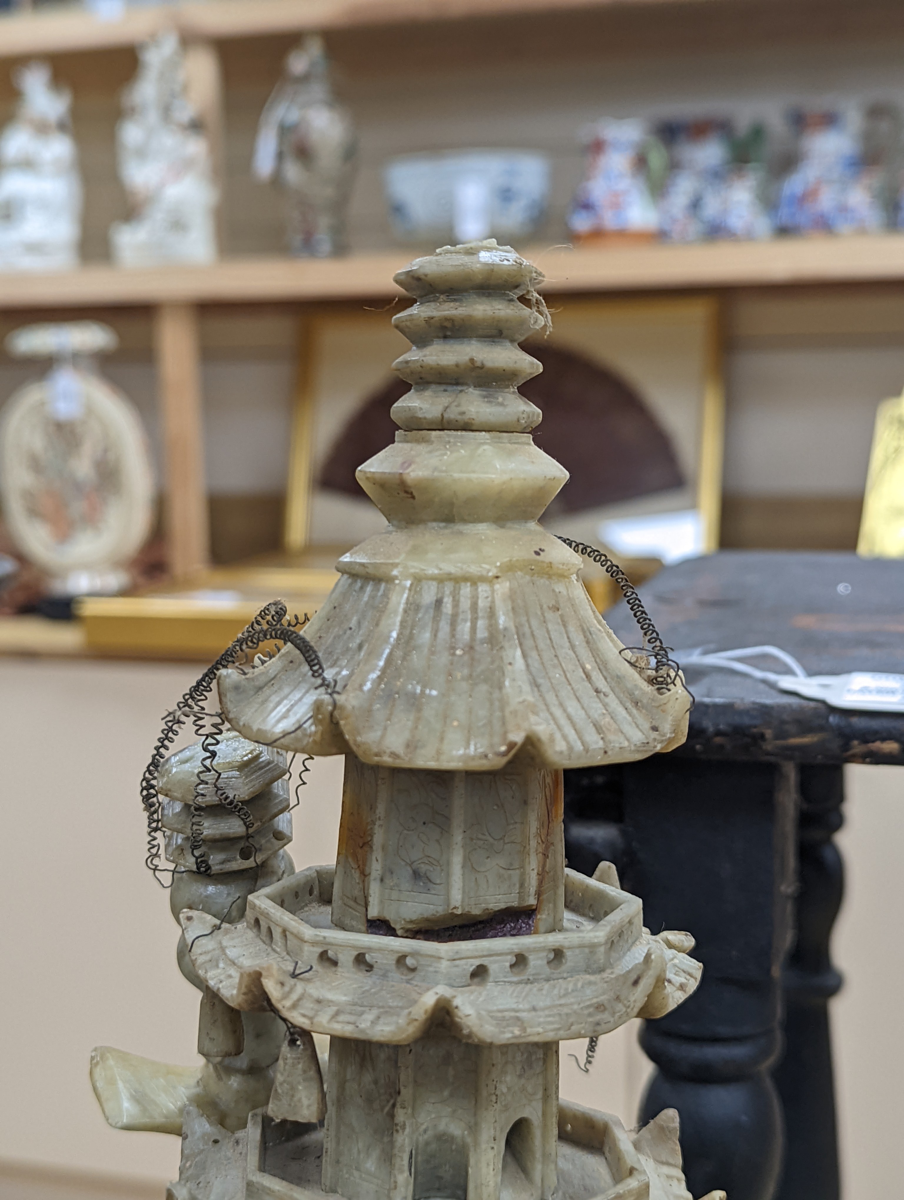 A Chinese soapstone model of a pagoda, early 20th century, 42cm